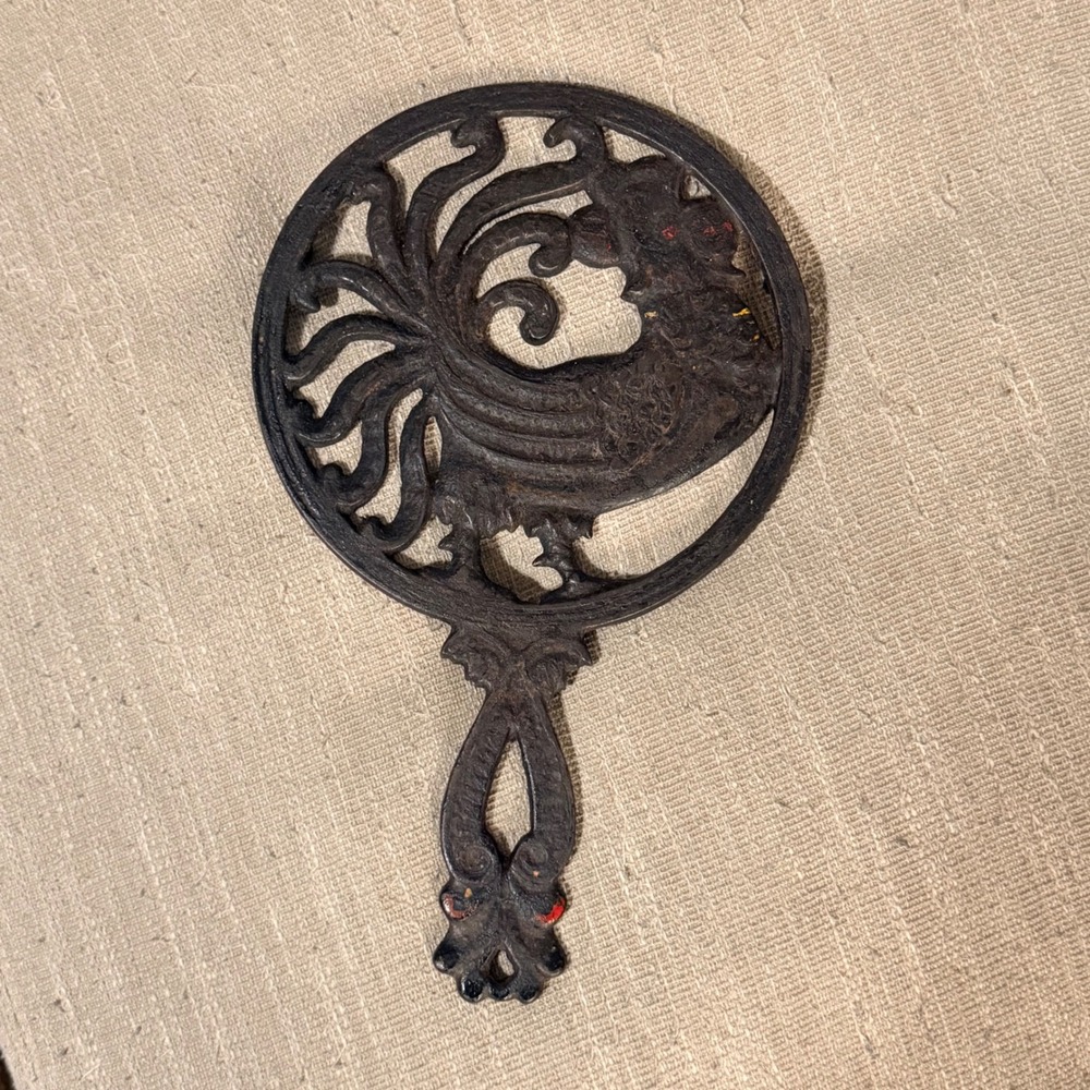 Vintage Cast Iron Rooster Trivet Farmhouse Kitchen Wall Decor Black 12 Inch Lg